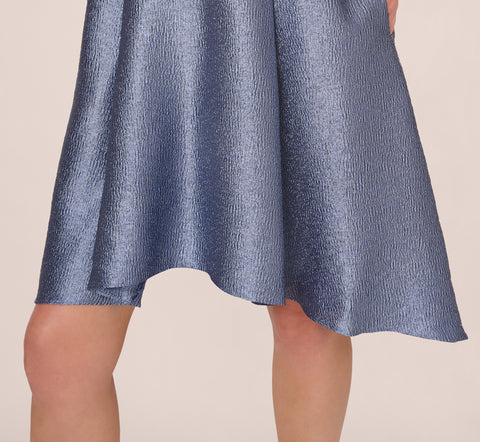 High Low Fit And Flare Crinkle Jacquard Dress In Spring Blue