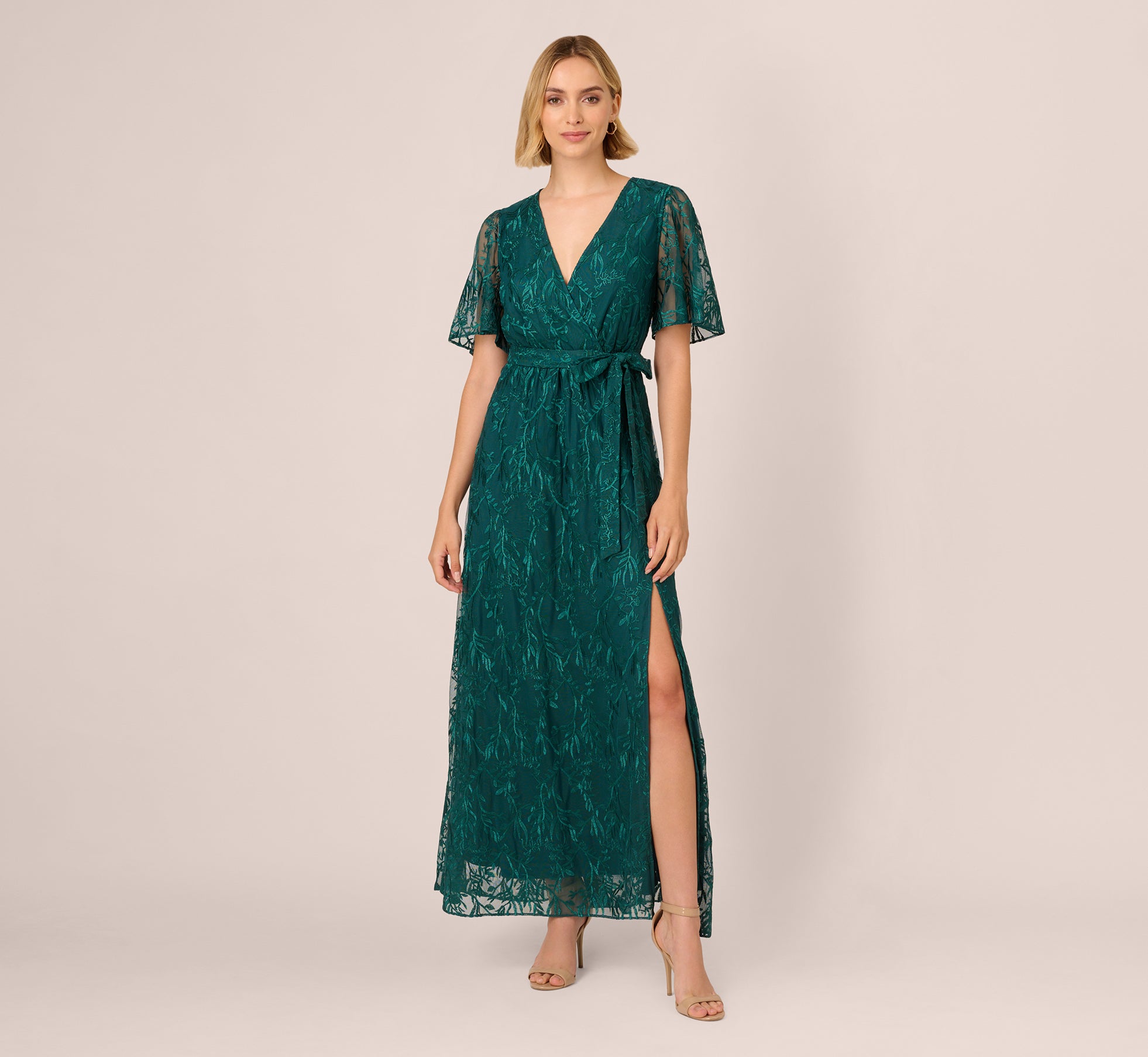 Embroidered Lace Maxi Dress In Hunter 1