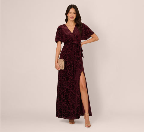 Burnout Velvet Maxi Dress In Burgundy