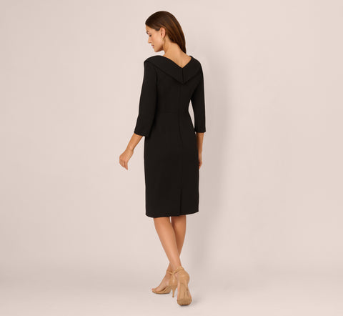 Knit Crepe Tie Front Sheath Dress In Black