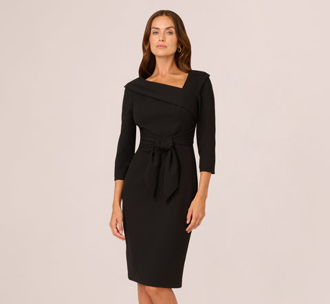 Knit Crepe Tie Front Sheath Dress In Black