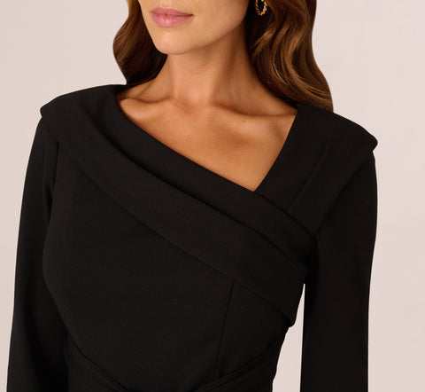 Knit Crepe Tie Front Sheath Dress In Black