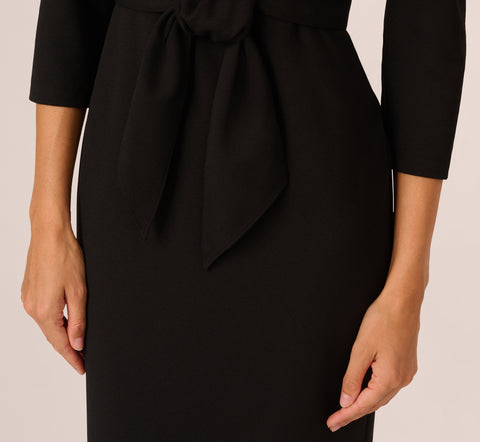 Knit Crepe Tie Front Sheath Dress In Black