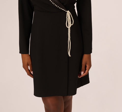 Pearl Wrap Blazer Short Dress In Black