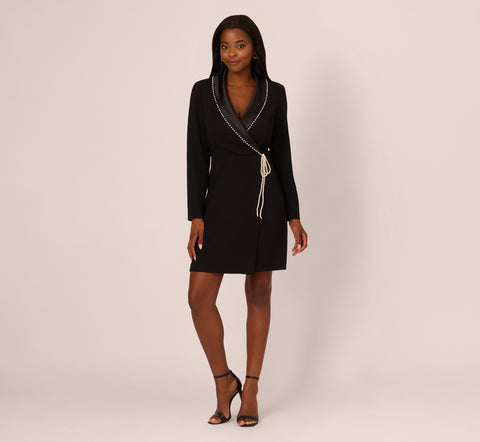 Pearl Wrap Blazer Short Dress In Black