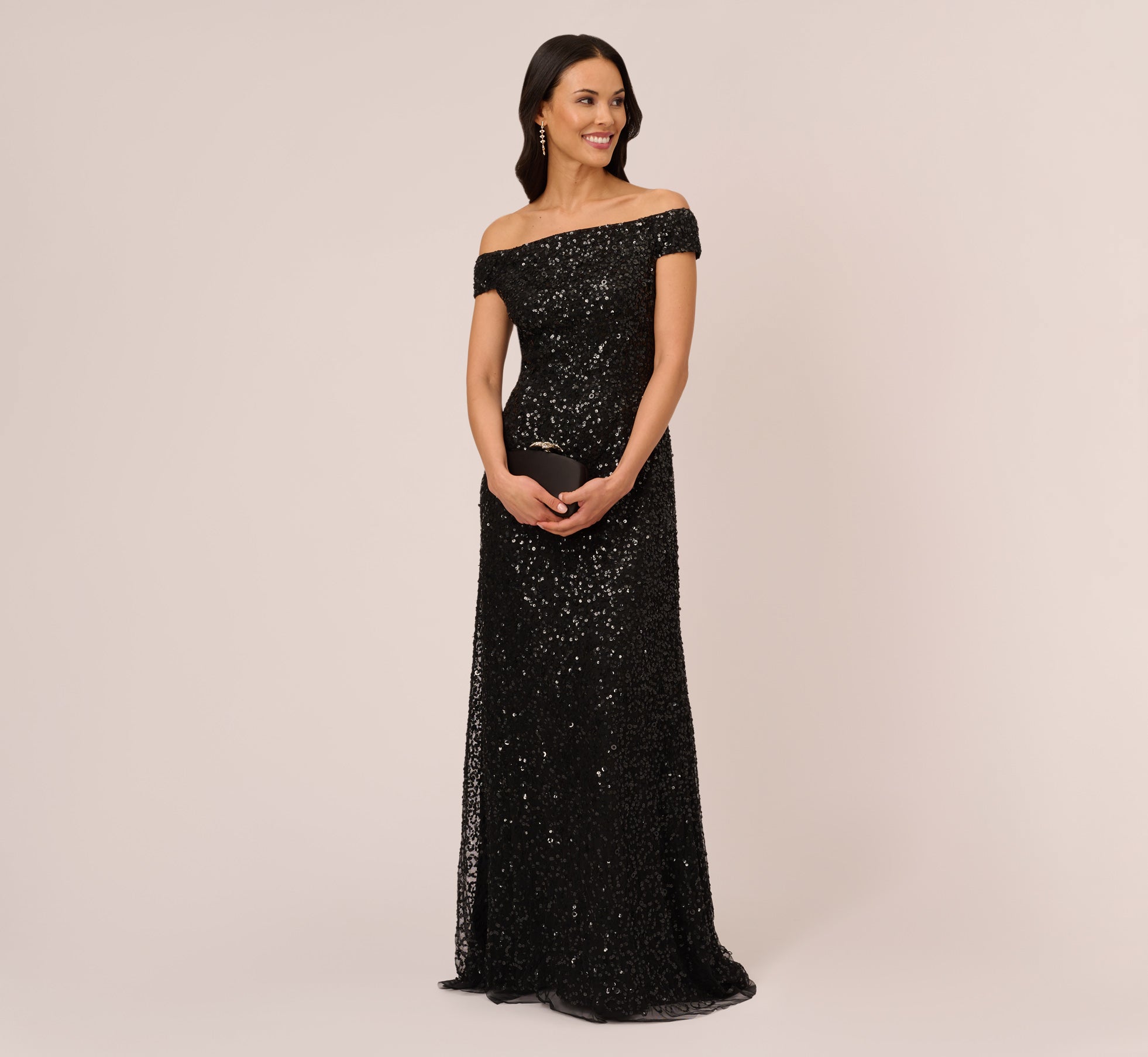 Off shoulder hotsell black sequin dress