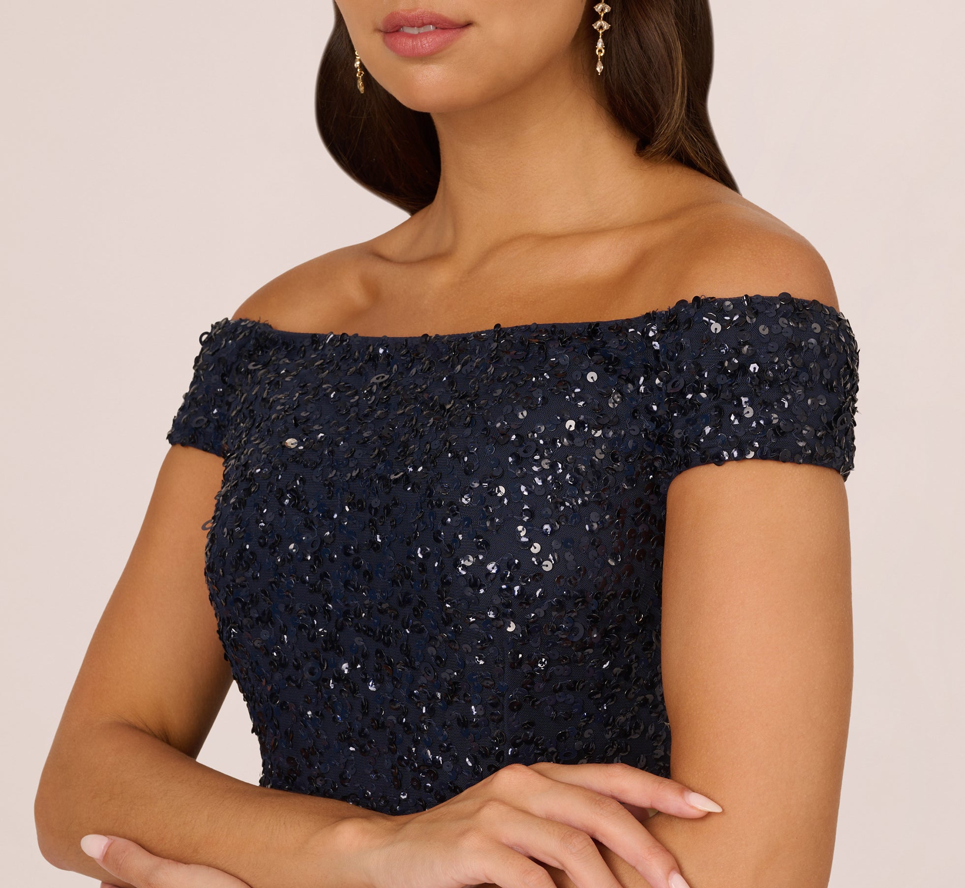 Off the shoulder sequin beaded gown best sale