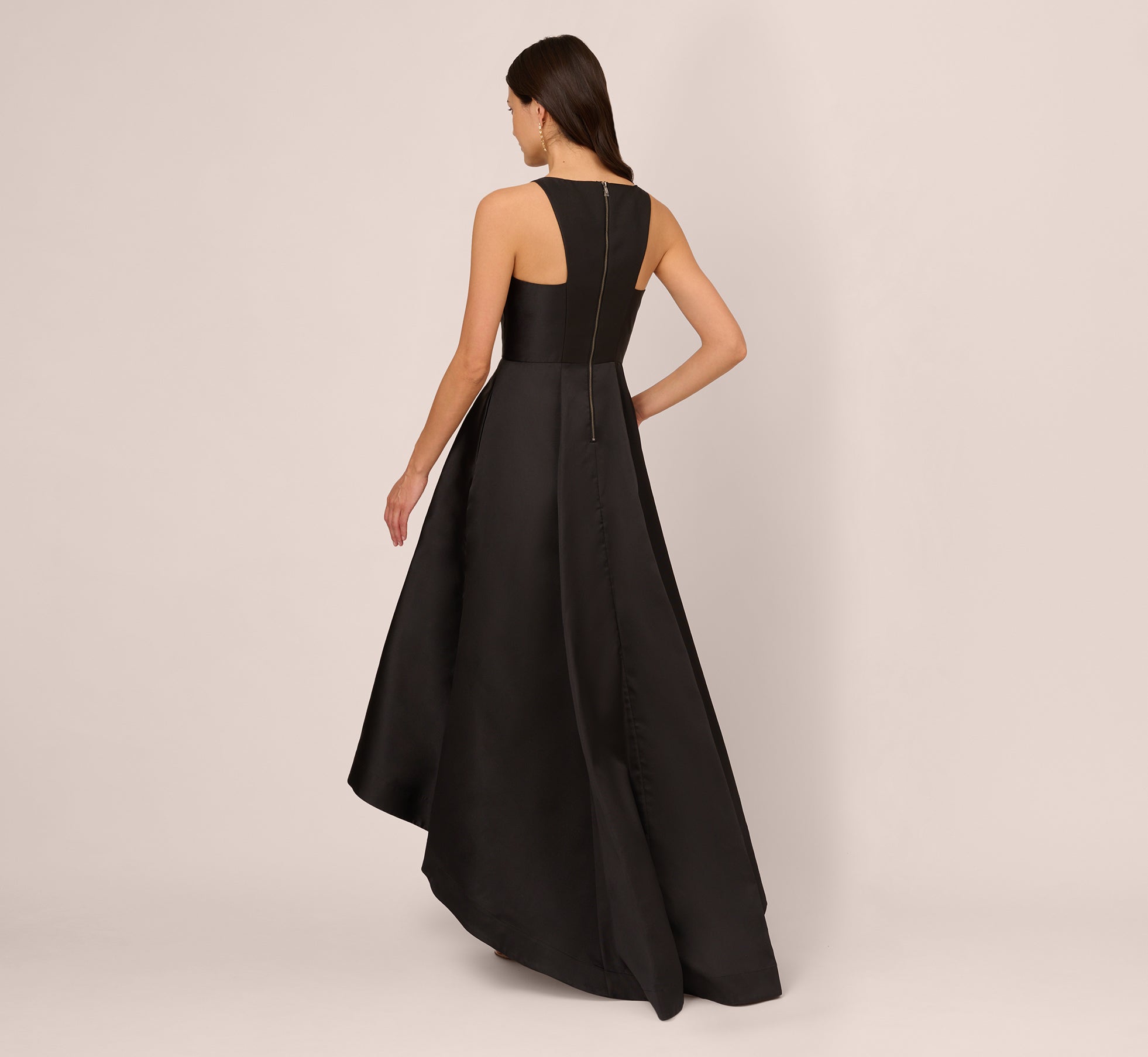 High Low Mikado Gown With Asymmetrical Detail In Black