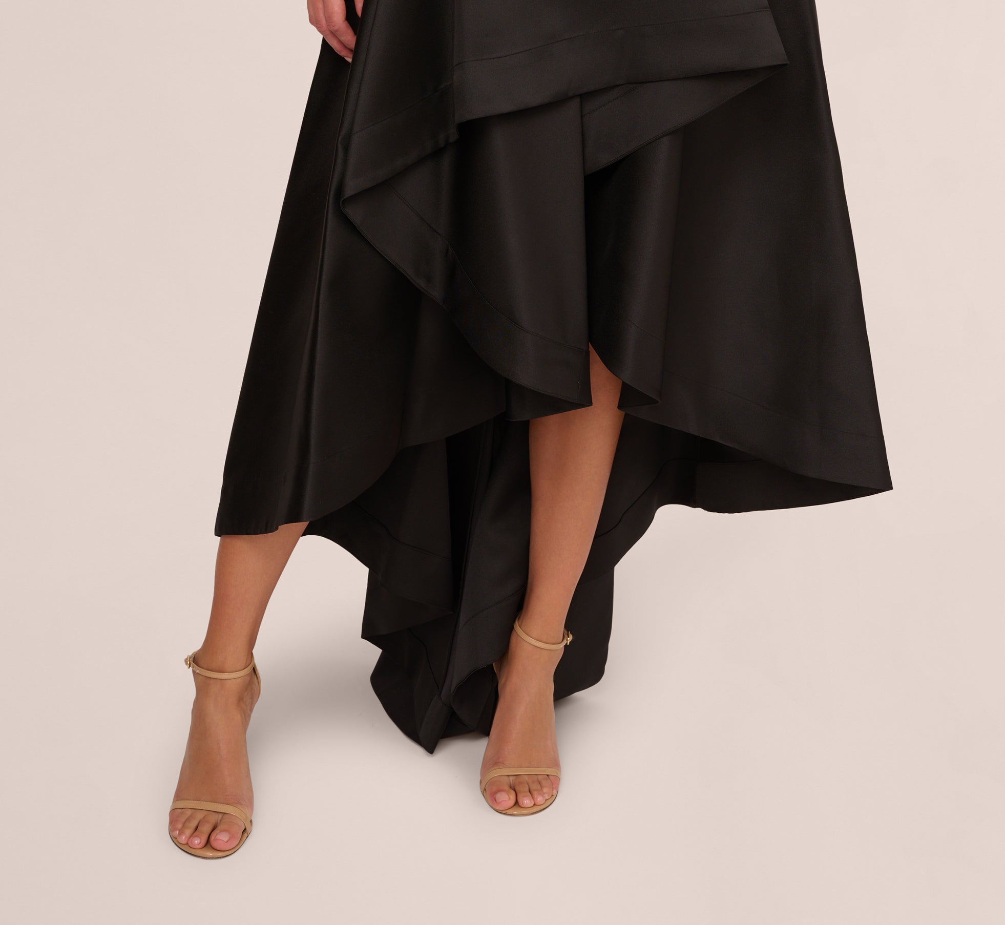 High Low Mikado Gown With Asymmetrical Detail In Black Adrianna