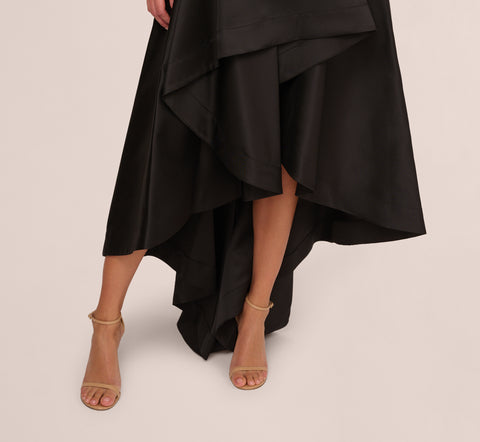 High Low Mikado Gown With Asymmetrical Detail In Black