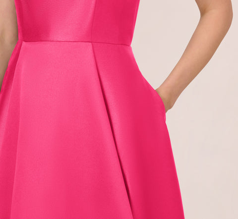 High Low Mikado Gown With Asymmetrical Detail In Electric Pink