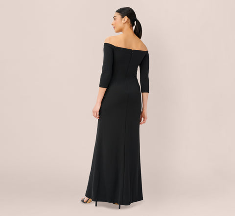 Off The Shoulder Dress With Cascading Ruffle Detail In Black