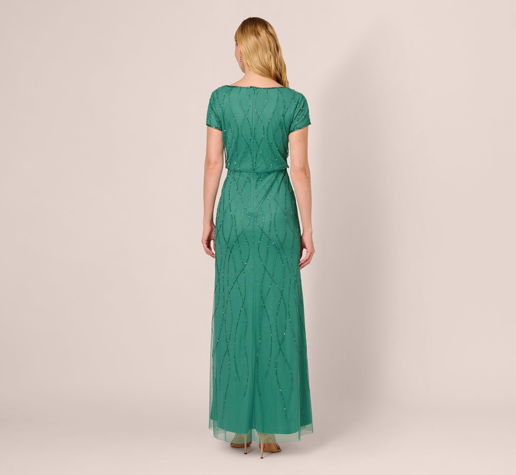 Hand Beaded Long Dress In Jungle Green Adrianna Papell