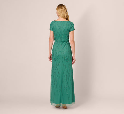 Hand-Beaded Long Dress In Jungle Green