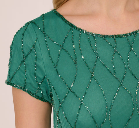 Hand-Beaded Long Dress In Jungle Green