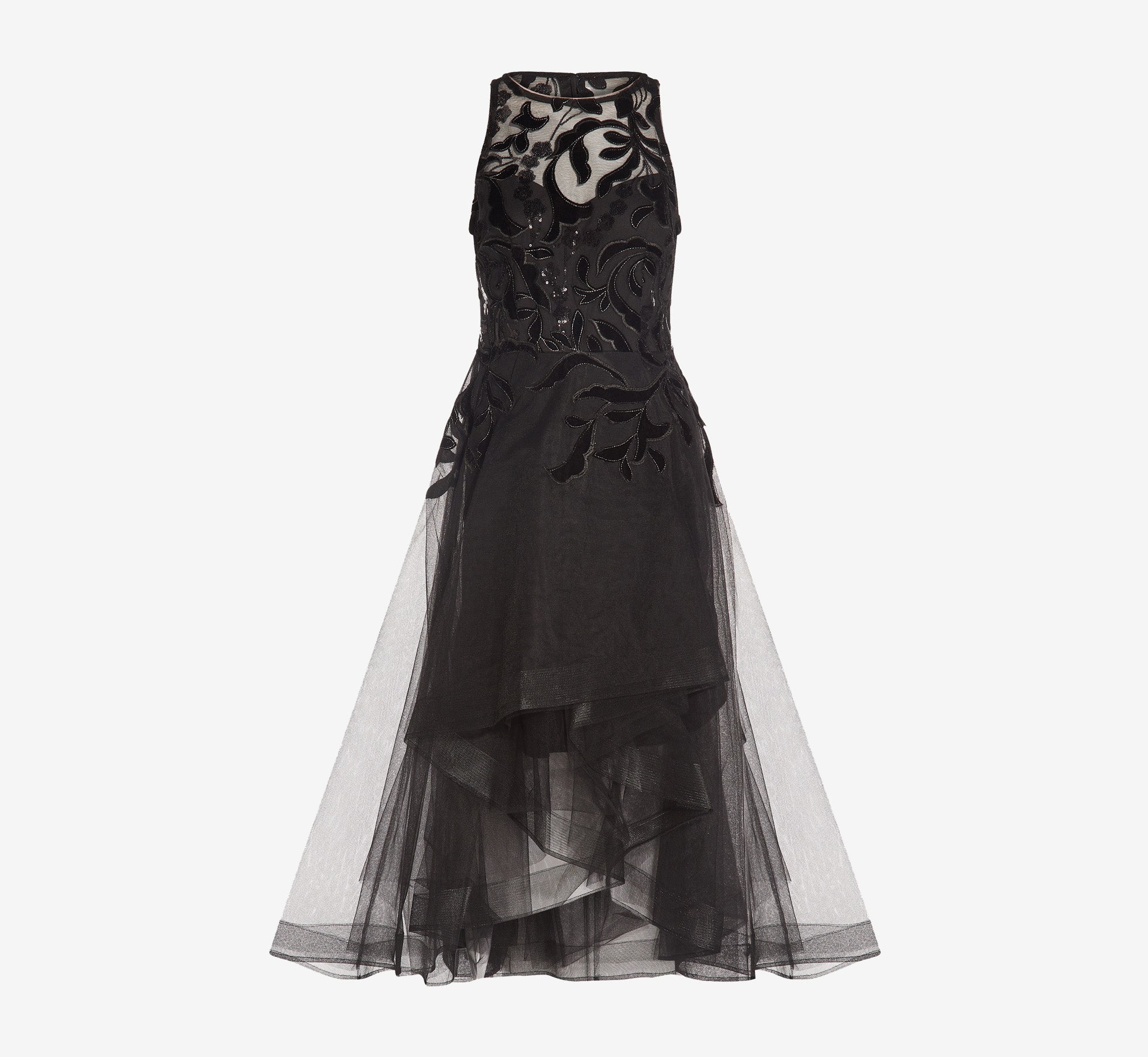 Tulle Halter Party Dress With Velvet Accents In Black Adrianna