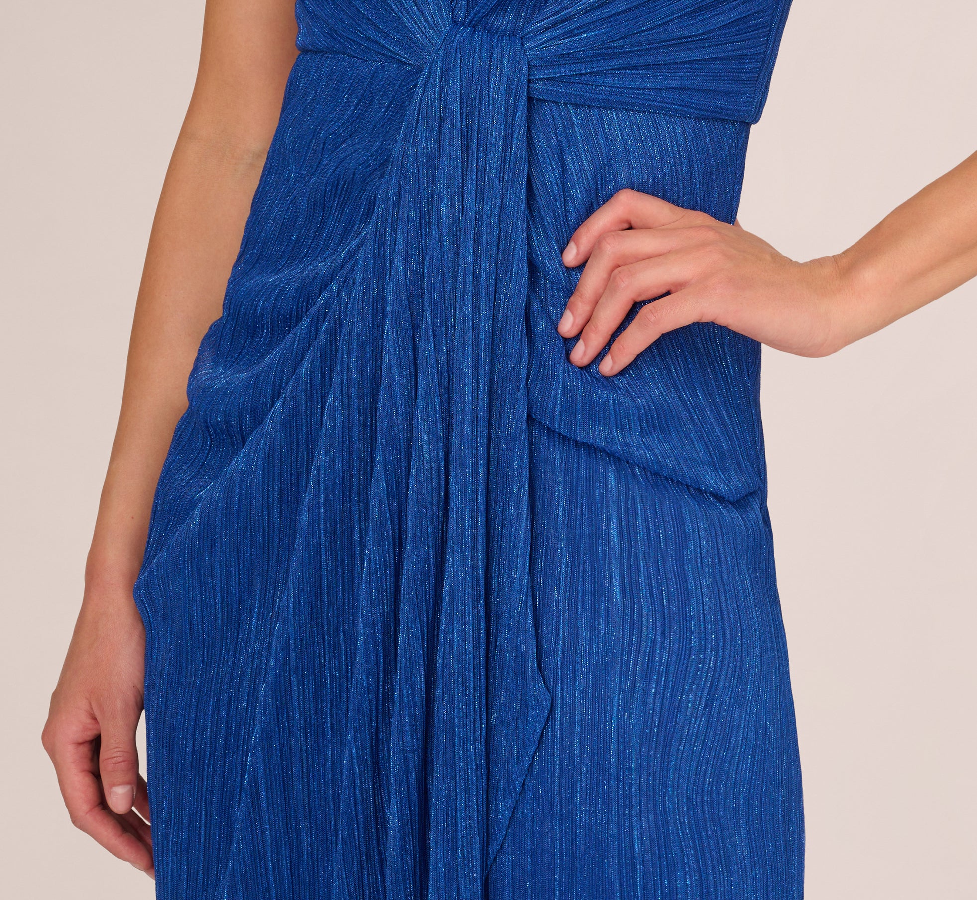 Stardust Pleated Draped One Shoulder Gown In Brilliant Sapphire