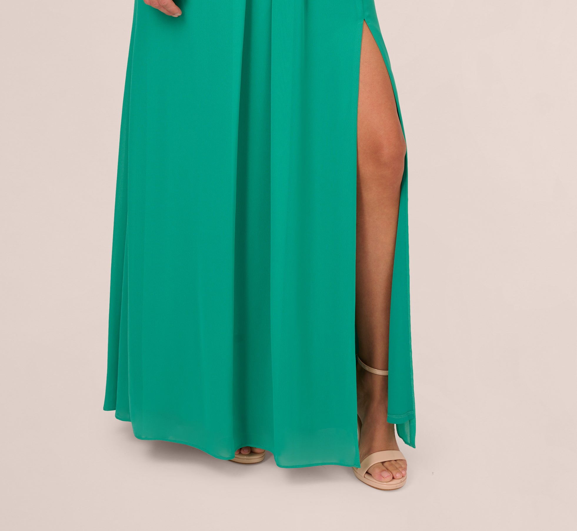 One Shoulder Chiffon Long Gown In Botanic Green Adrianna Papell