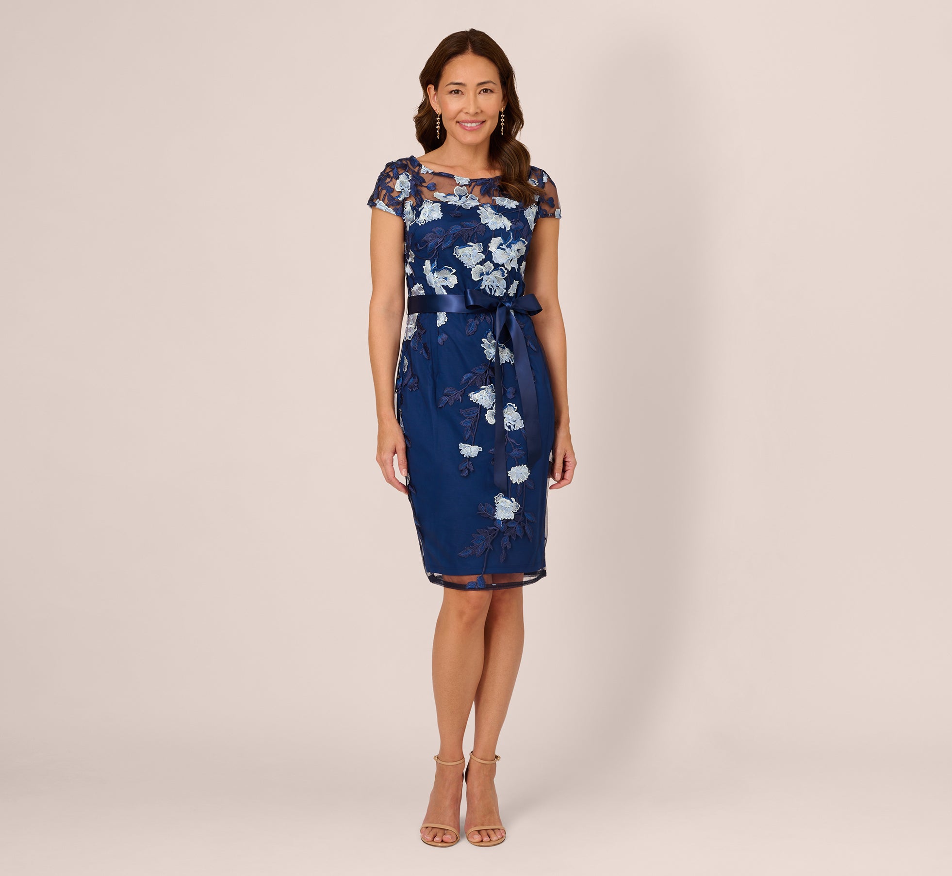 Embroidered Sheath Dress In Midnight Multi Adrianna Papell