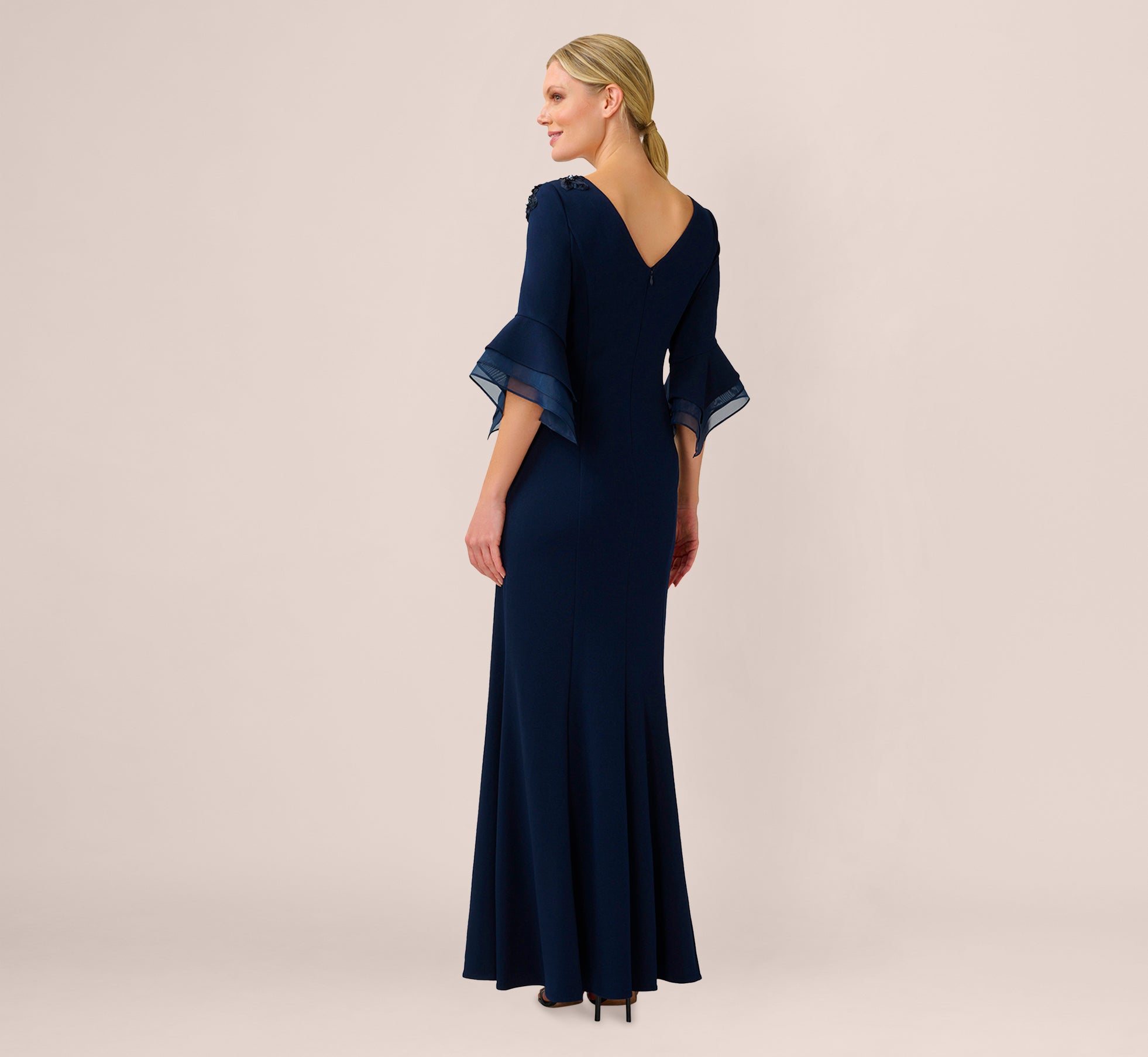 Beaded Crepe Long Fit-And-Flare Gown In Midnight | Adrianna Papell