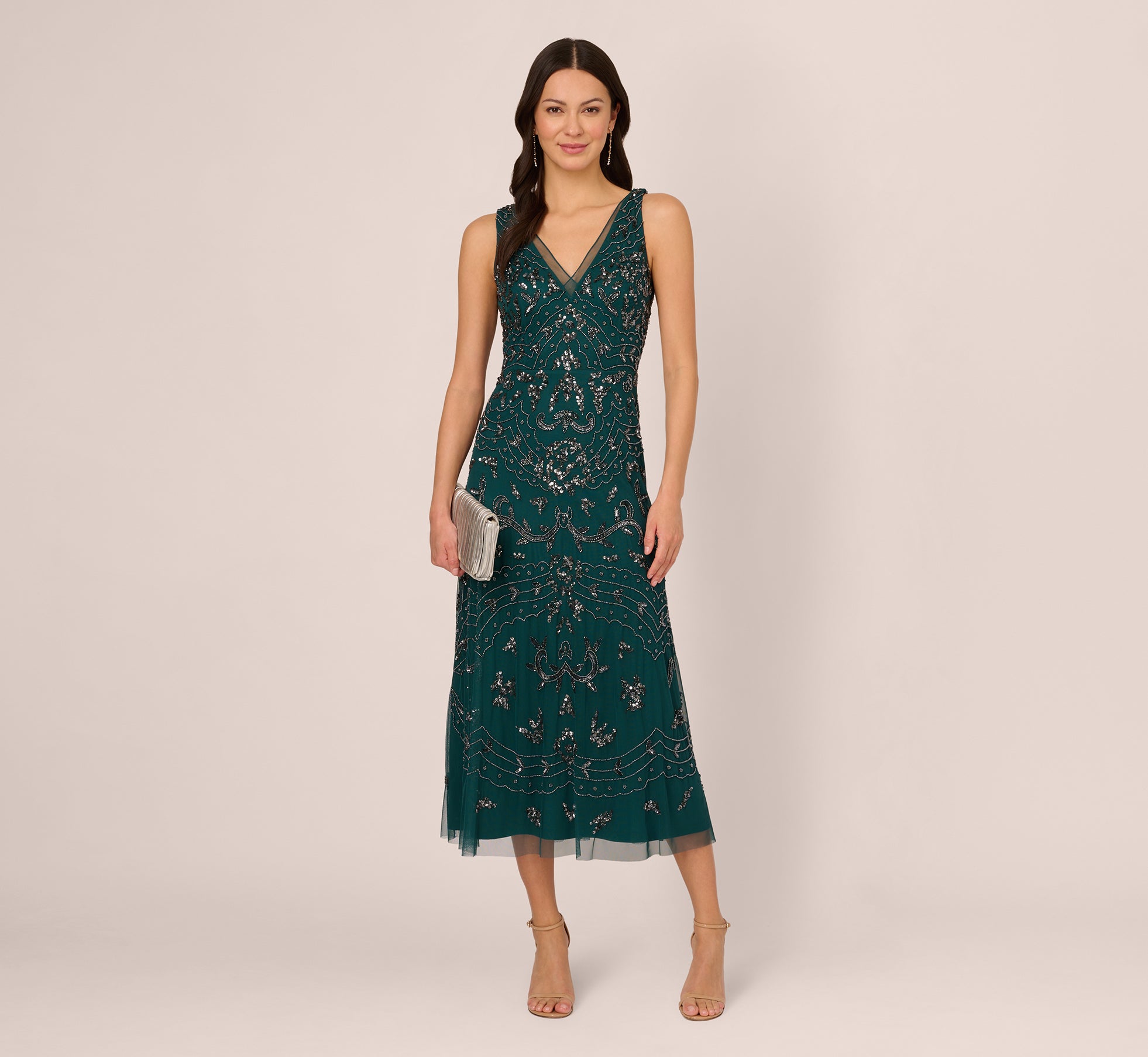 Adrianna papell best sale green beaded dress