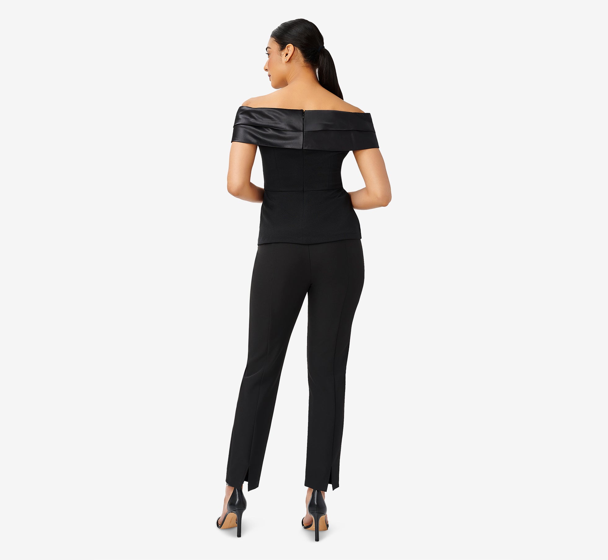 Off The Shoulder Satin And Crepe Top In Black Adrianna Papell