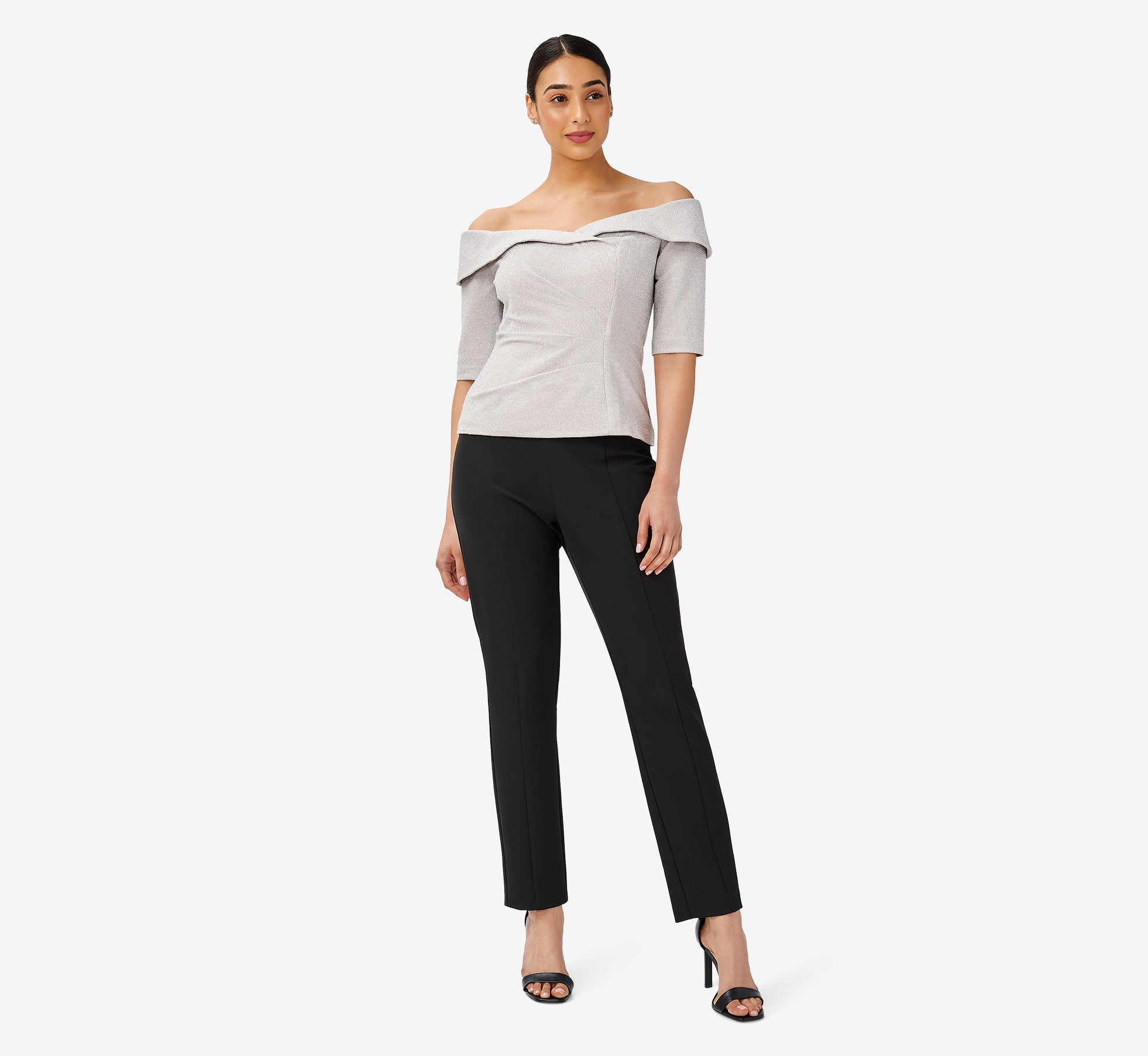 Metallic Knit Off The Shoulder Top In Marble Adrianna Papell