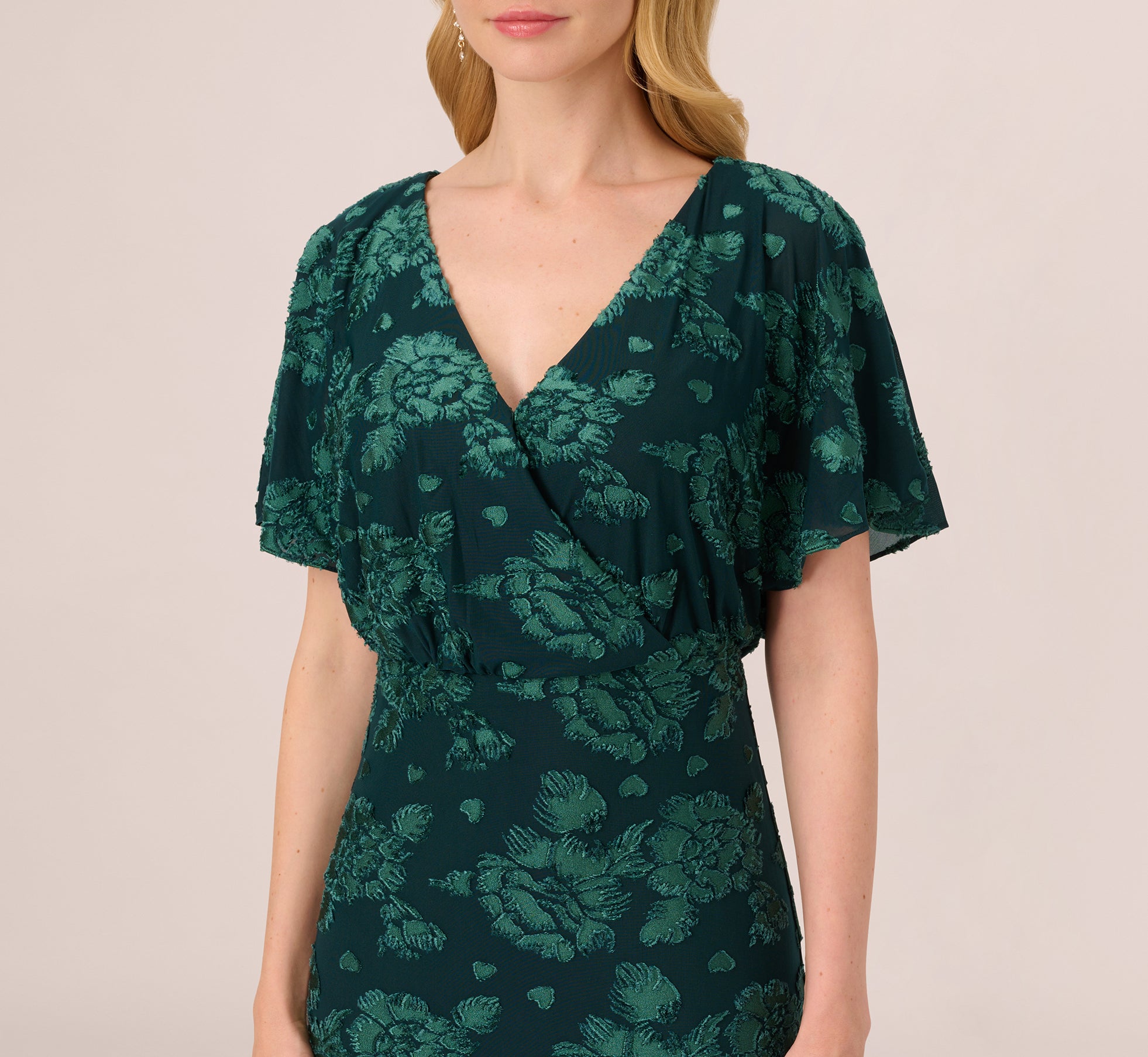 Floral Burnout Velvet Long Blouson Gown In Hunter Adrianna Papell