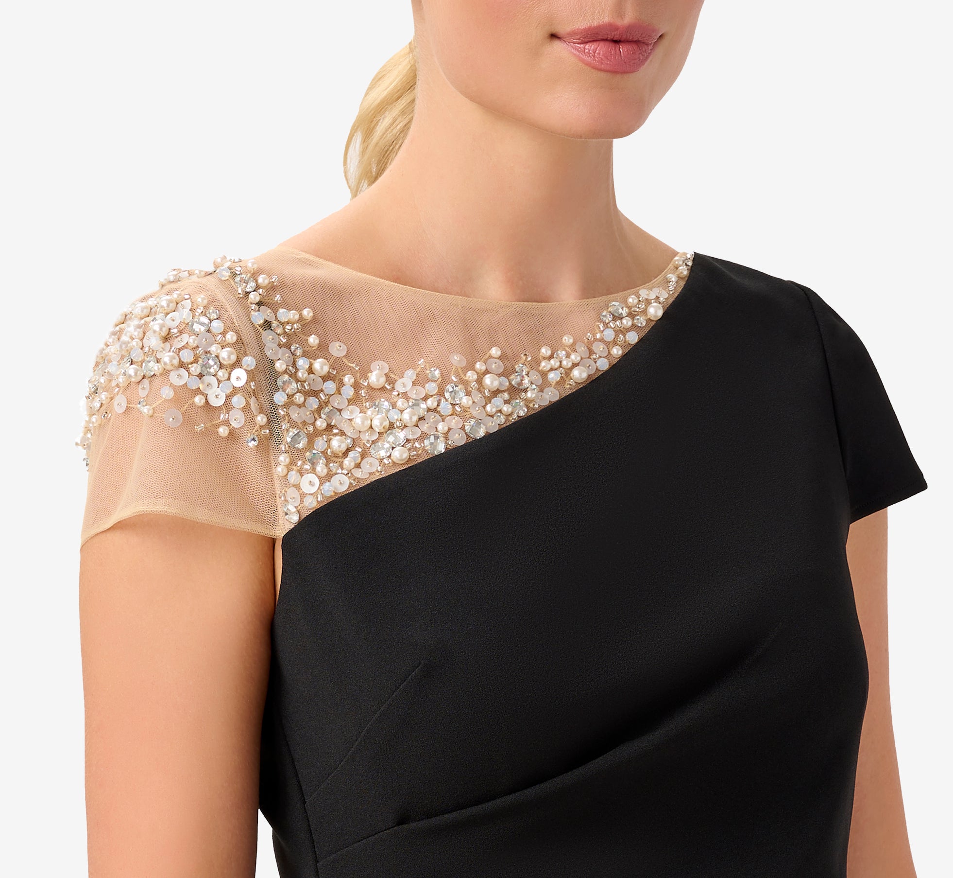 Crepe Top With Beaded Trim In Black Adrianna Papell