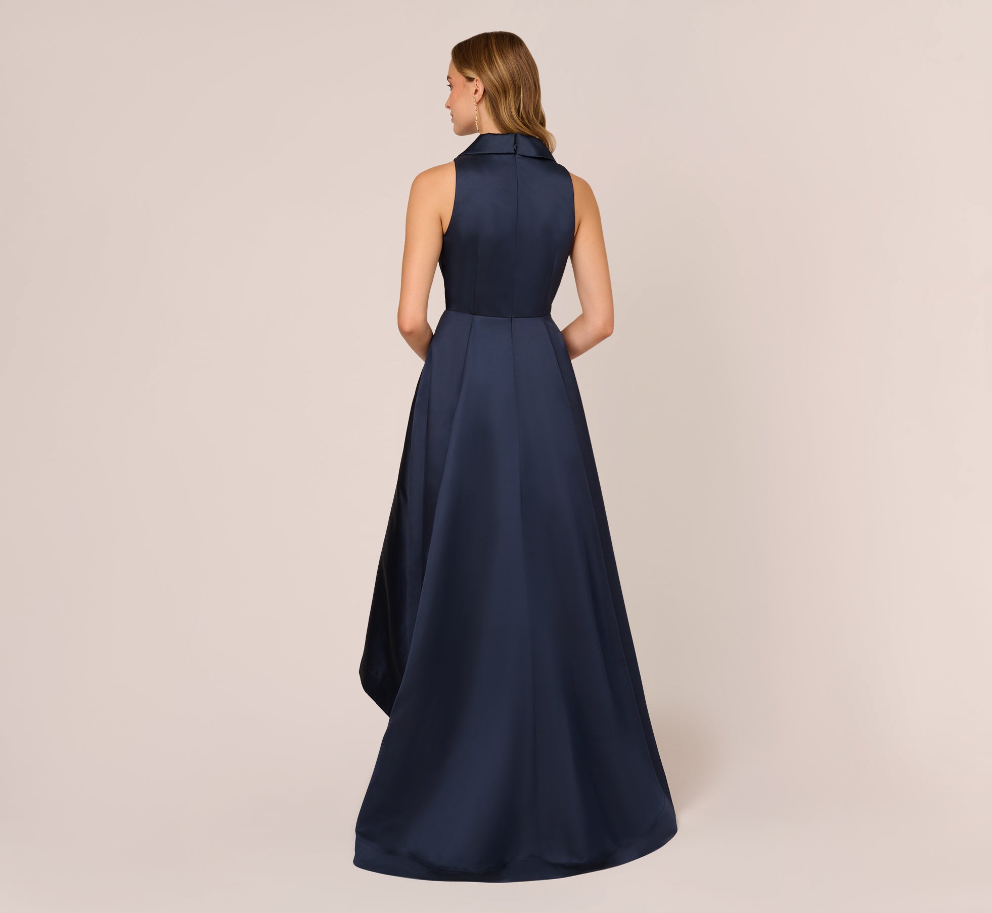 Mikado High Low Midi Length Tuxedo Gown In Midnight Adrianna Papell