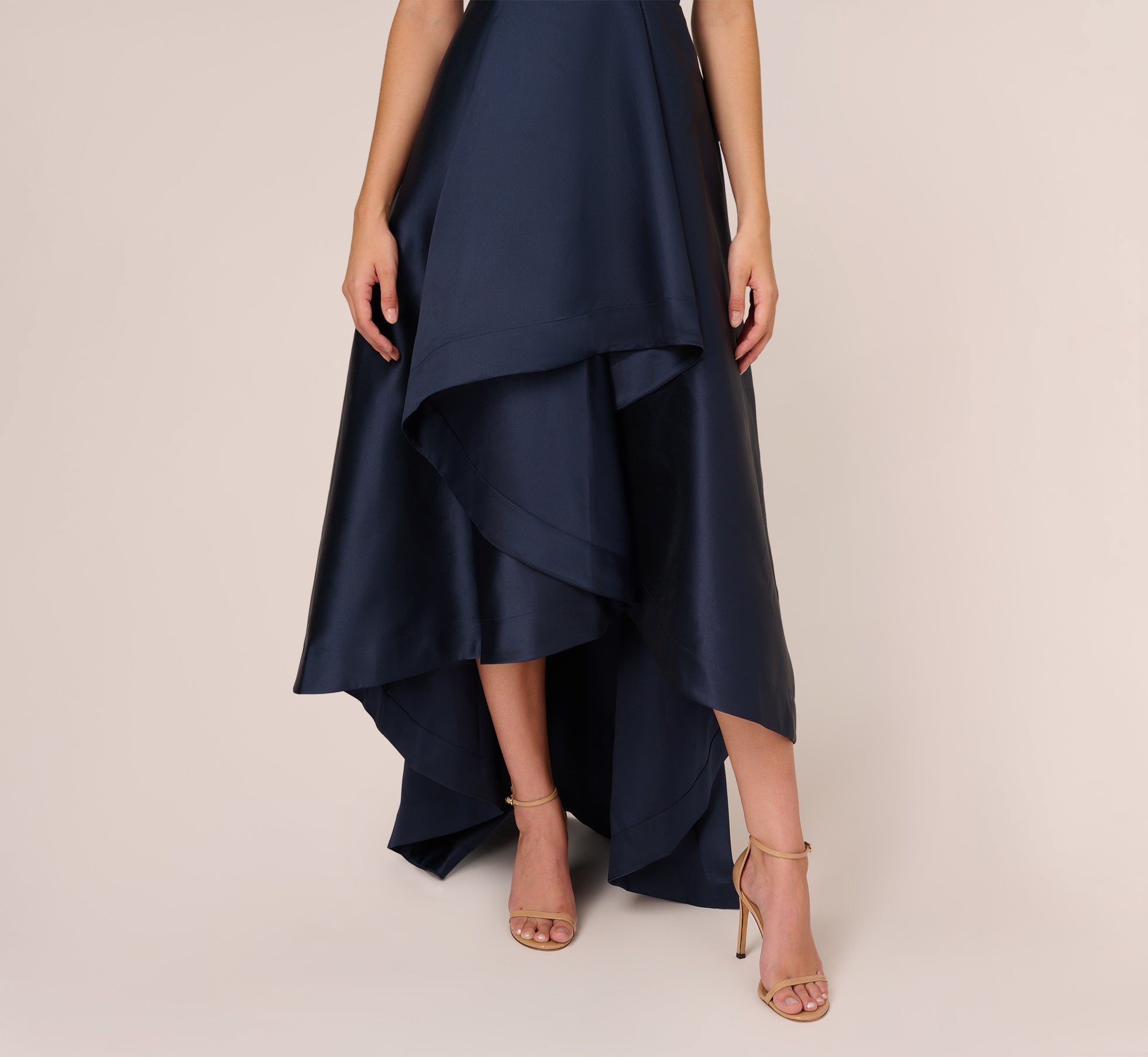 Mikado High Low Midi Length Tuxedo Gown In Midnight Adrianna Papell