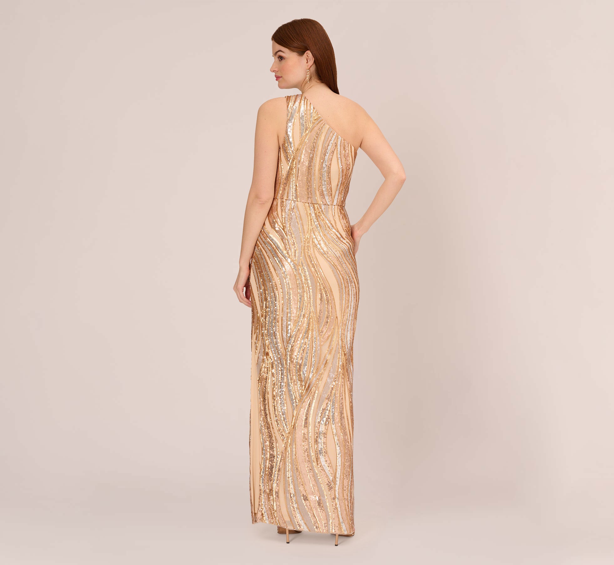 Metallic knit rose gold hotsell one shoulder maxi dress