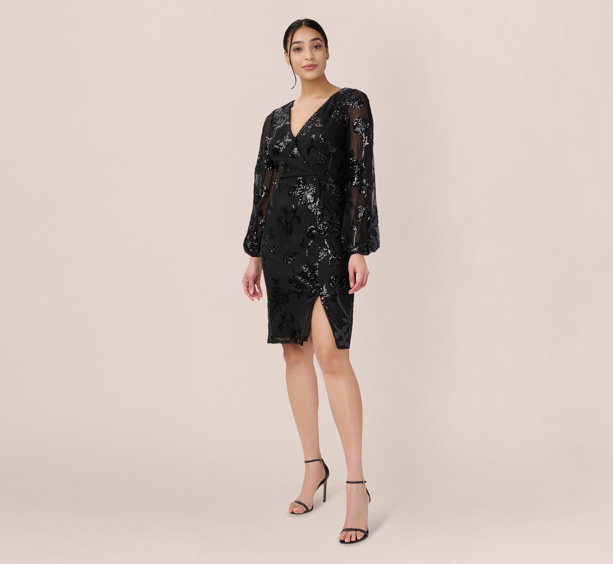 Beaded Short Sheath Cocktail Dress In Black Adrianna Papell