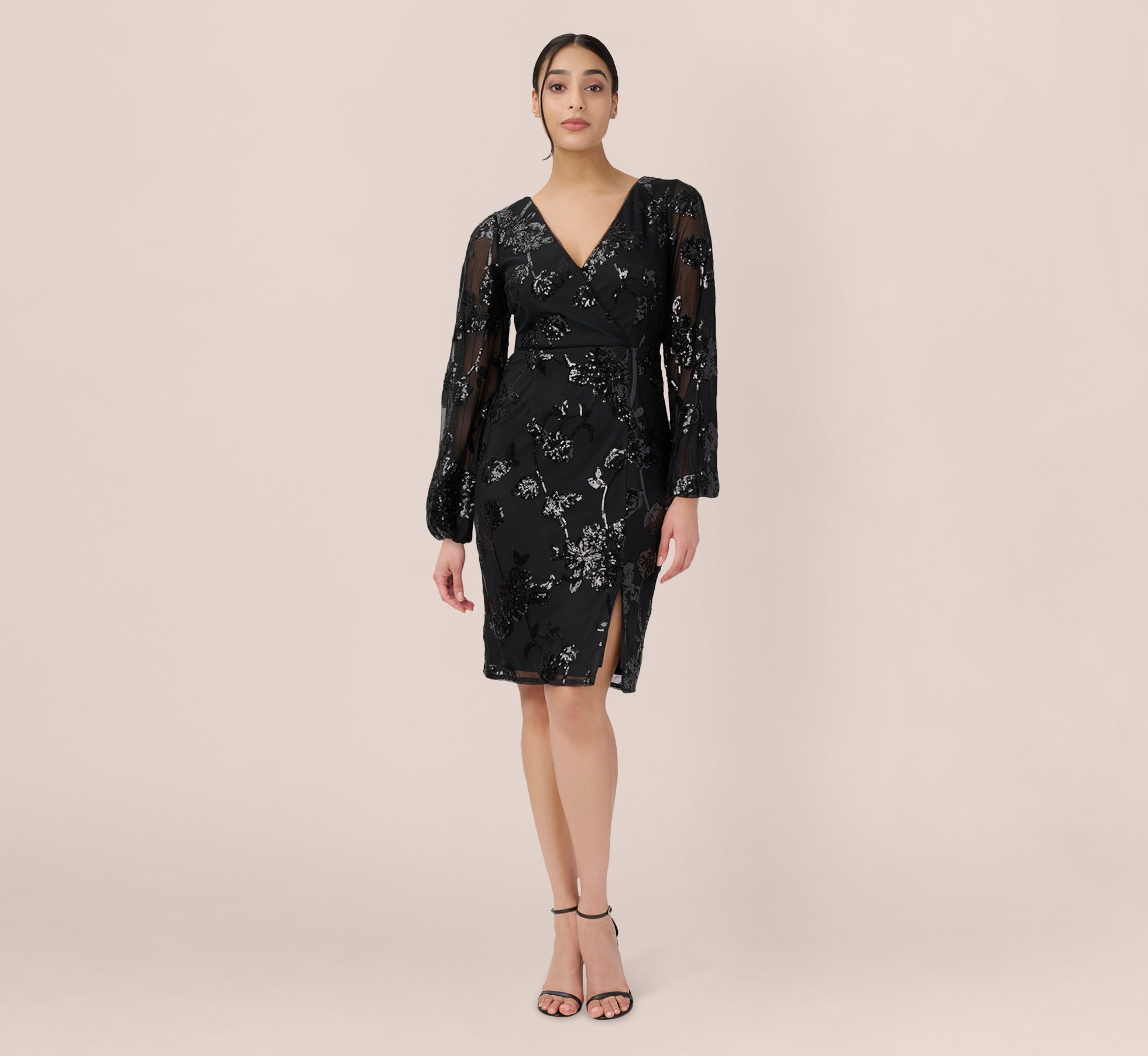 Beaded Short Sheath Cocktail Dress In Black Adrianna Papell