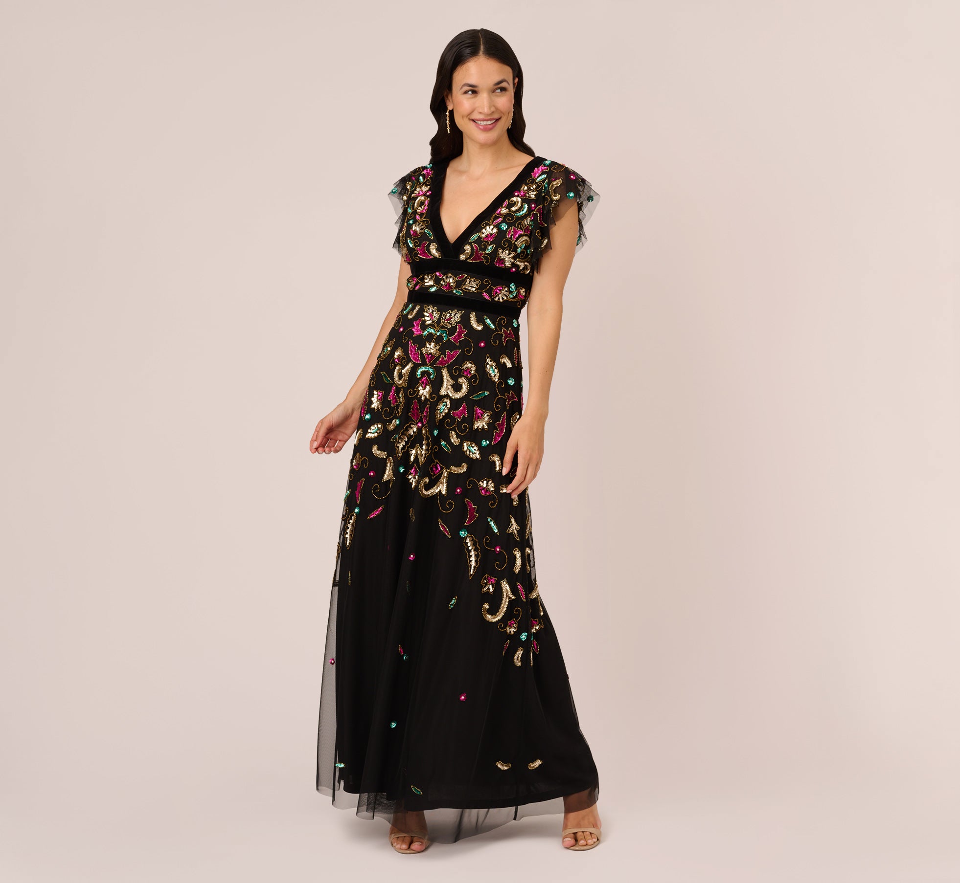 Adrianna papell best sale black beaded gown