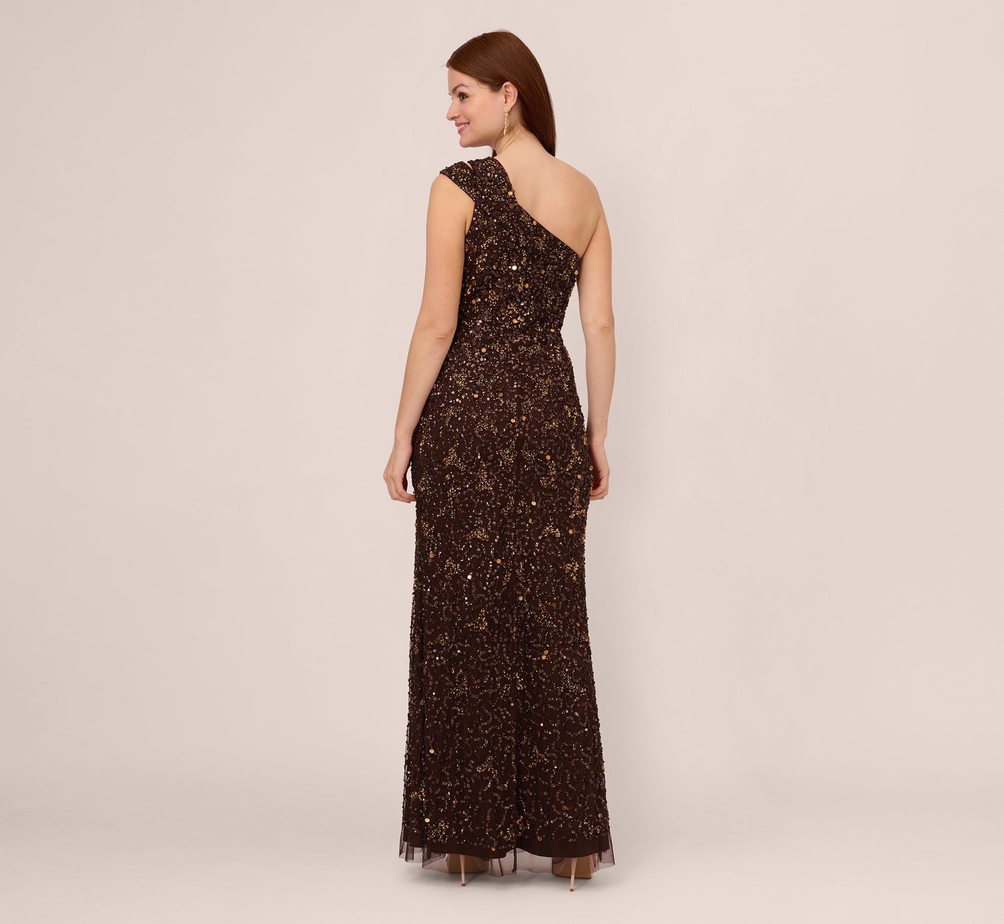 Adrianna papell one shoulder beaded sales blouson gown