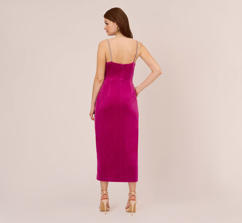 Velvet Ankle-Length Wrap Gown With Stone Straps In Orchid Delight