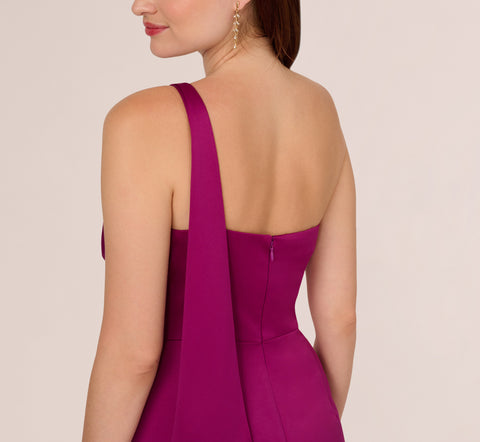 Satin Crepe One Shoulder Gown With Metal Ring Accent In Wild Magenta