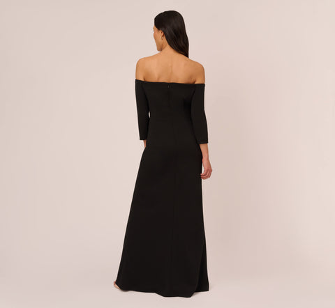 Off The Shoulder Cascading Ruffle Gown In Black