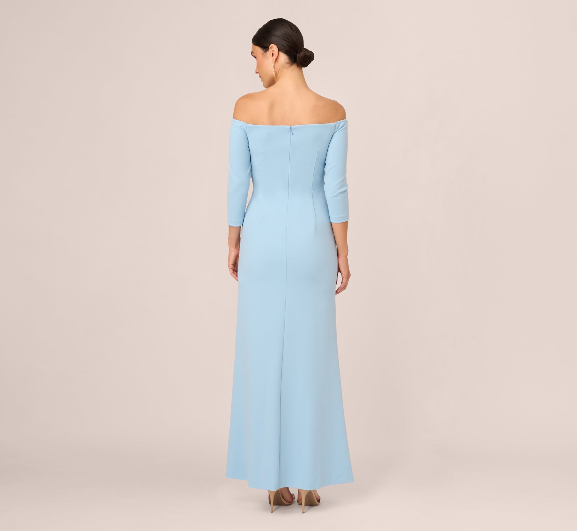 Off The Shoulder Cascading Ruffle Gown In Blue Mist Adrianna