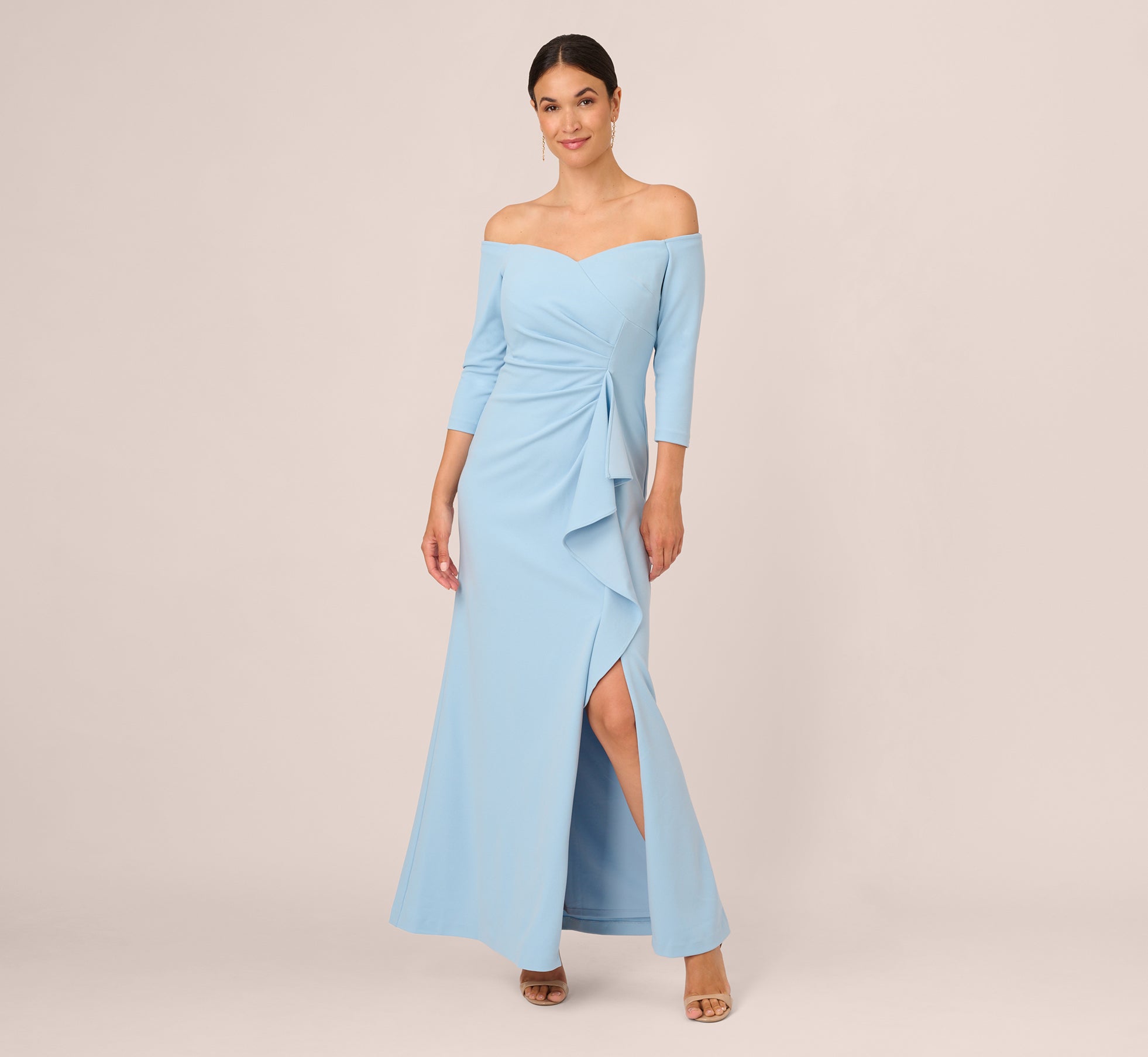 Adrianna Papell Metallic Jacquard Off The Shoulder Gown