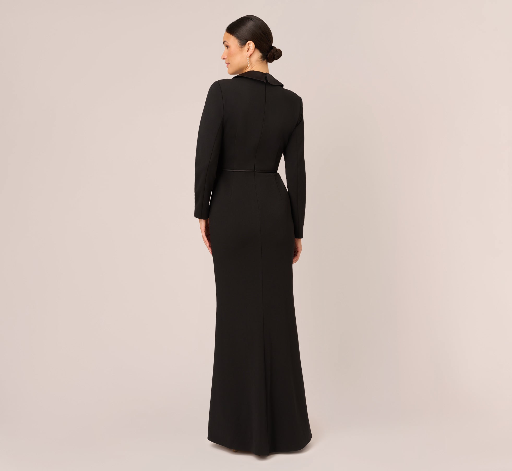 Long Sleeve Tuxedo Gown With Jeweled Buttons In Black Adrianna