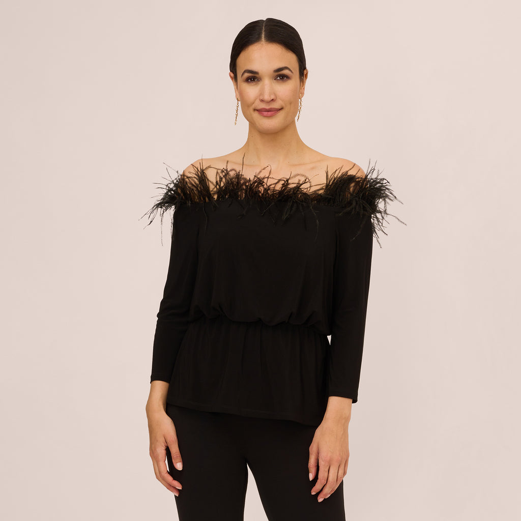 Tops, Baby Pink Off Shoulder Feather Trim Top