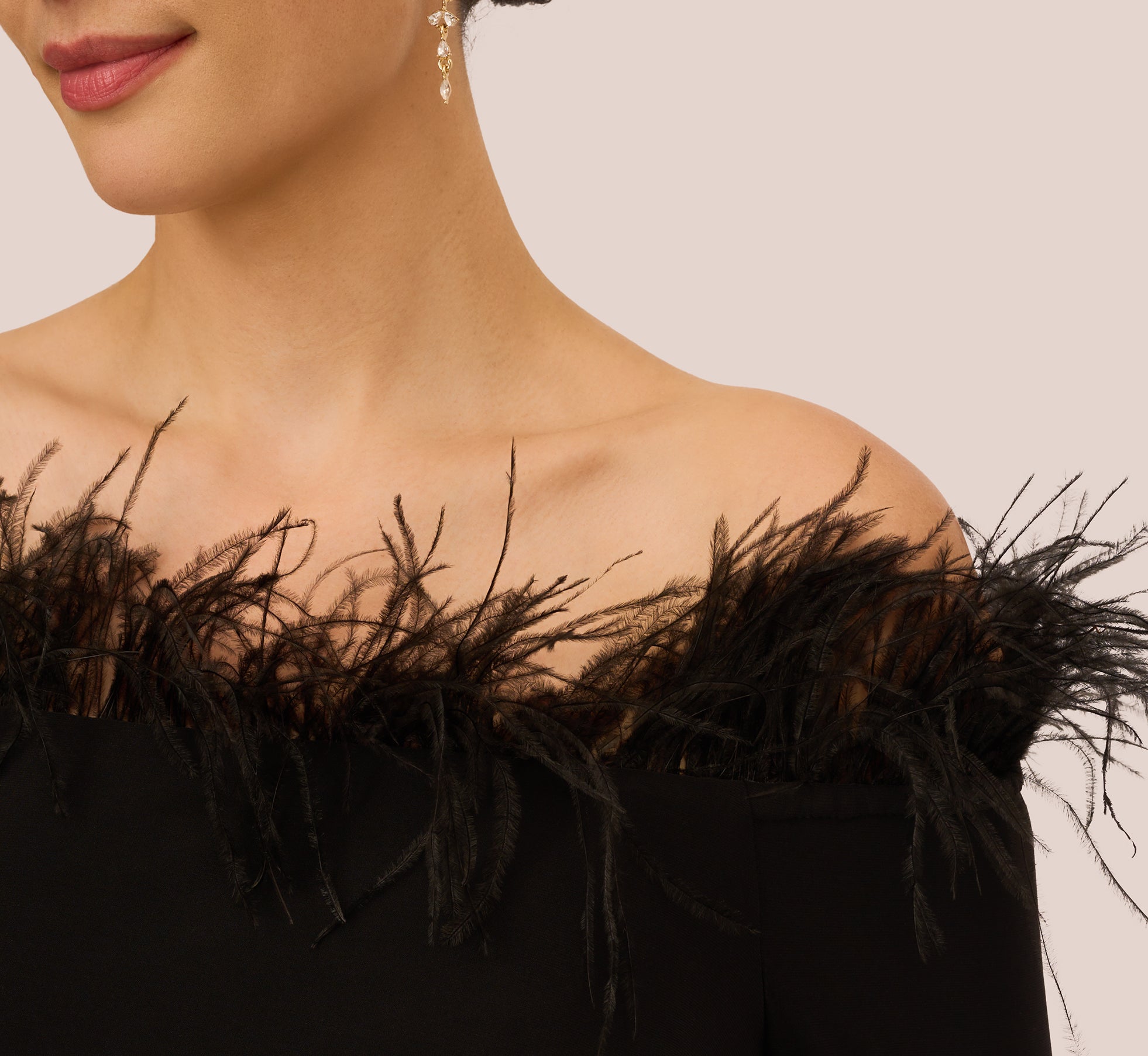 Stretch Cady Long Top W/feathers