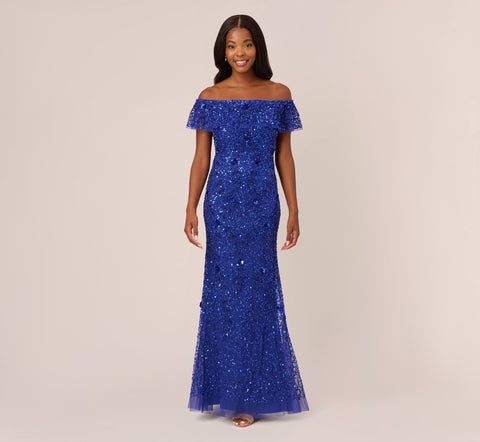 Adrianna papell off the shoulder sequin beaded gown best sale