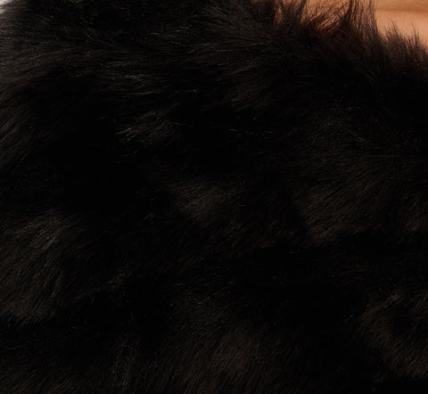 Faux Fur Wrap With Stone Brooch In Black