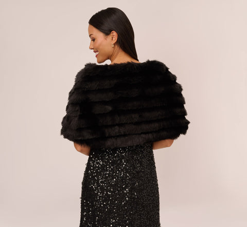 Faux Fur Wrap With Stone Brooch In Black