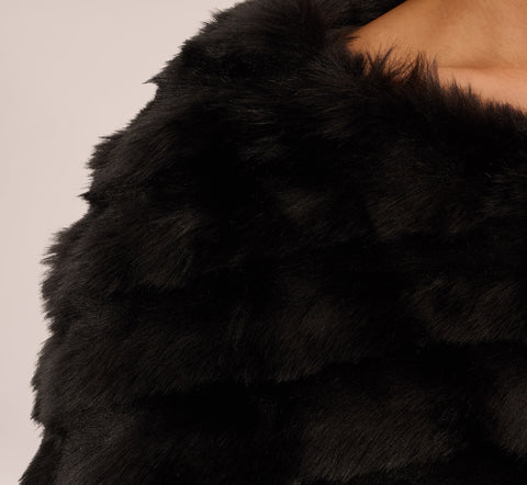 Faux Fur Wrap With Stone Brooch In Black