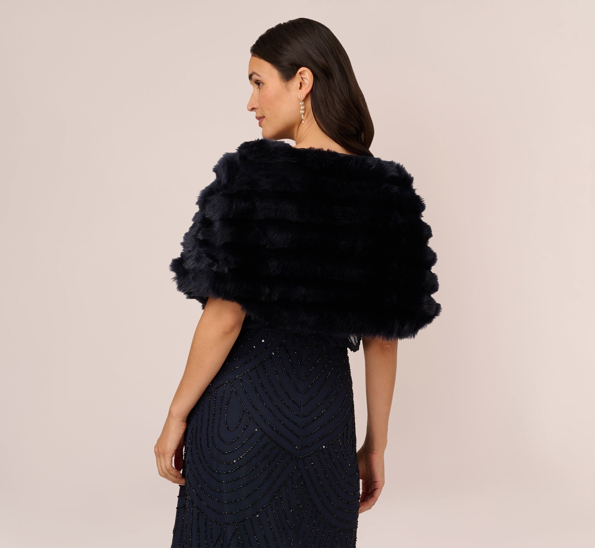 Faux Fur Wrap With Stone Broach In Midnight Adrianna Papell