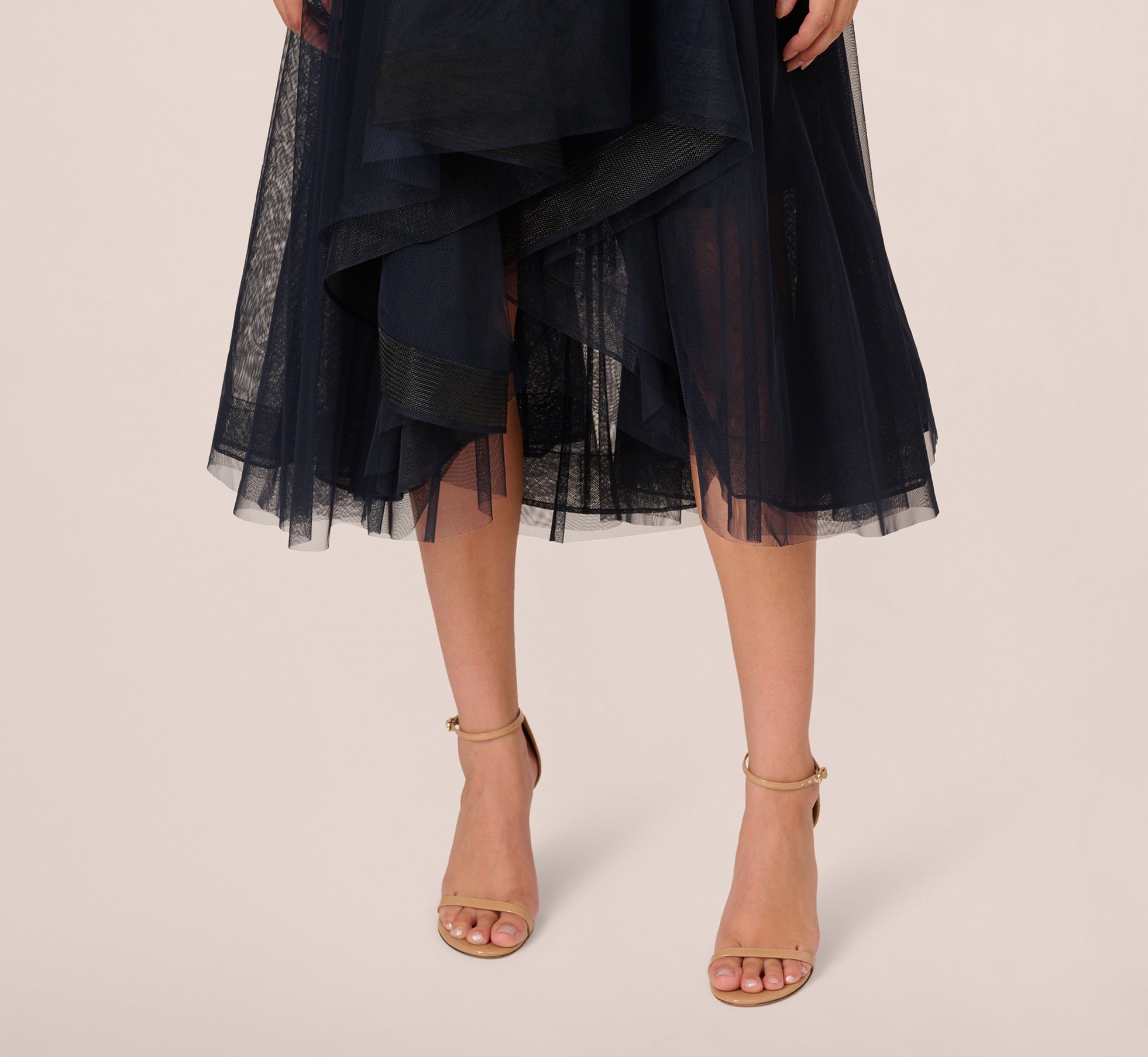 Beaded Midi Dress With Tulle Skirt In Midnight Multi Adrianna Papell